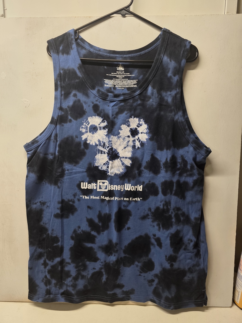 Disney Walt Disney World Men’s L Tie Dye Tank Top Mickey Floral Blue Black